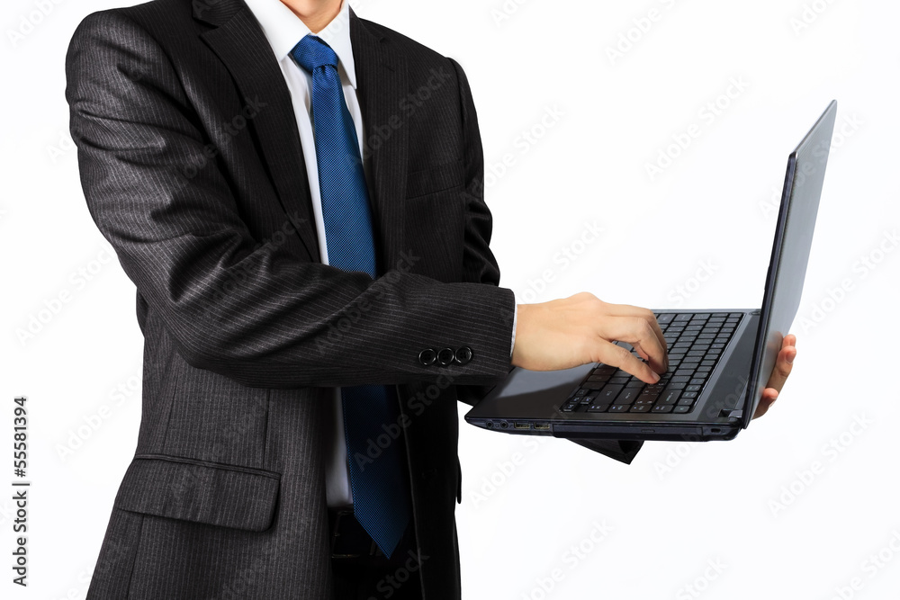 Asian business man with a laptop computer over white Asian business man with a laptop computer over white