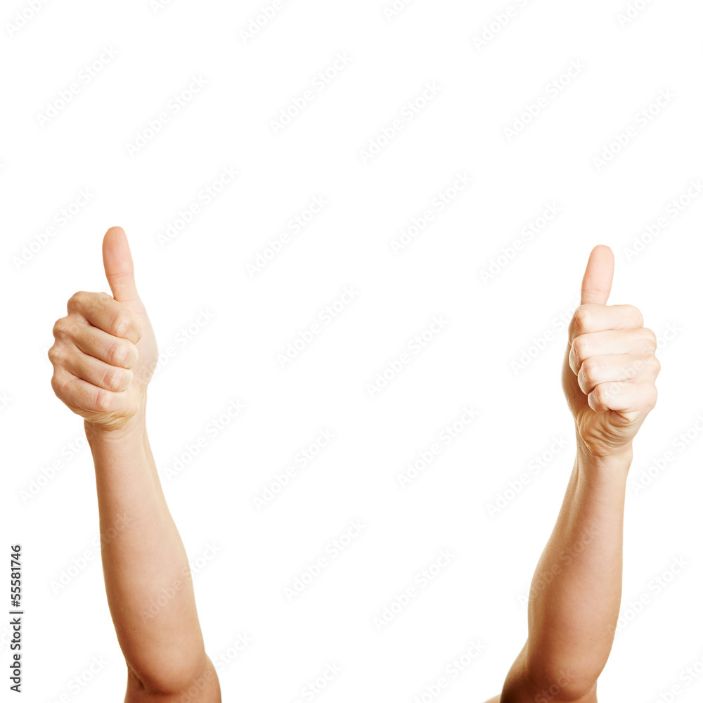 Woman holding two thumbs up Stock Photo Adobe Stock