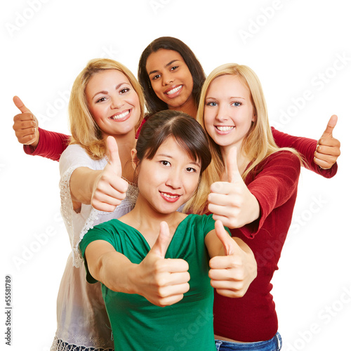 Group of young women holding thumbs up