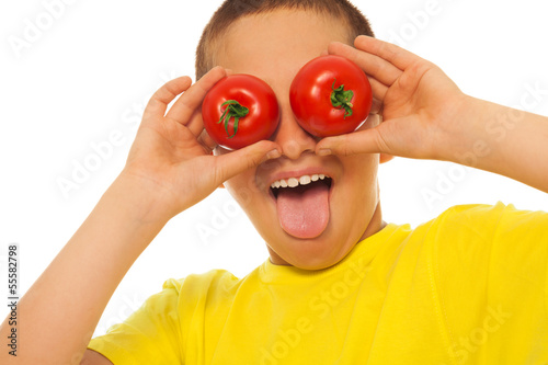 Crazy boy with vegetables