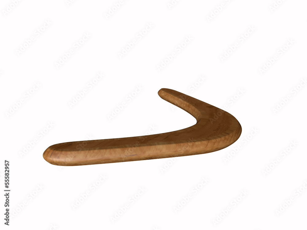 boomerang en bois  3D sur fond blanc