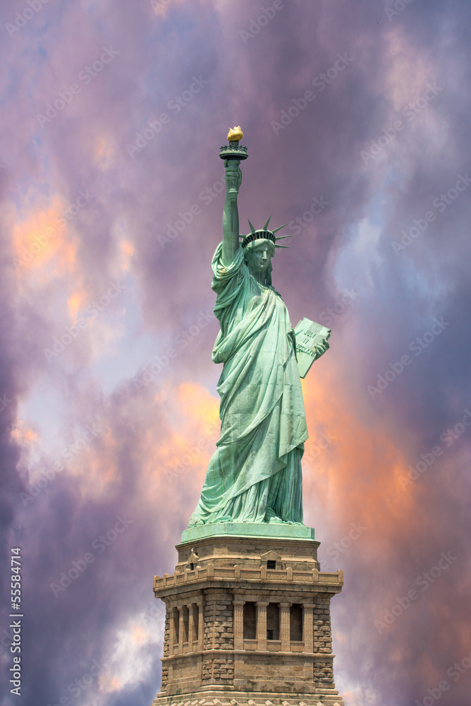 Fototapeta premium The Statue of Liberty in New York City. Front view on a beautifu