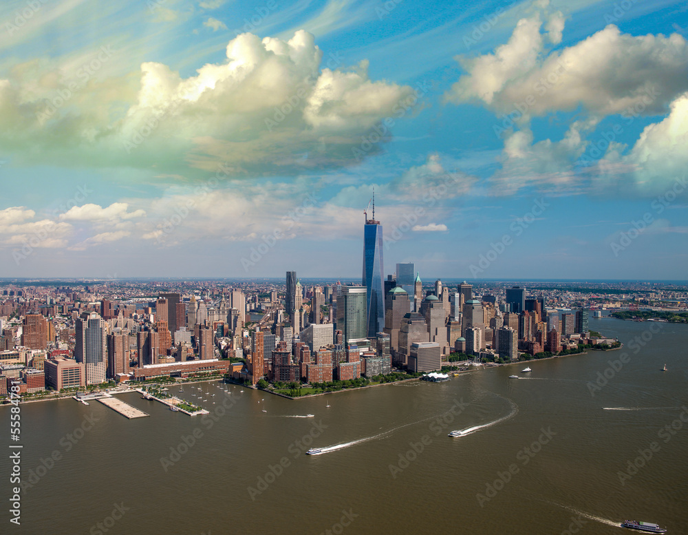 Stunning aerial view of Manhattan from Helicopter
