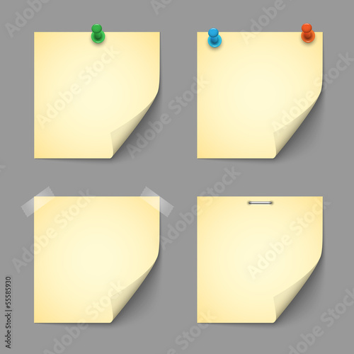 Yellow notice papers with pins and scotch