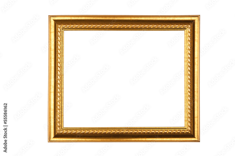 Thin golden frame with blank space. Isolated on white. Thin golden frame with blank space. Isolated on white.