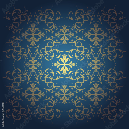 Blue baroque  background vector with flowers