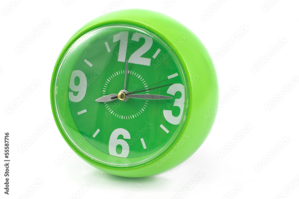 Fototapeta premium Green clock on white