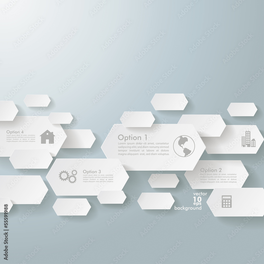Infographic Long Hexagons 4 Options Line