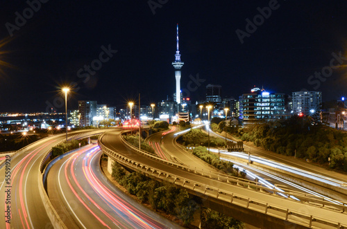 Auckland city night with the Sky Tower on background