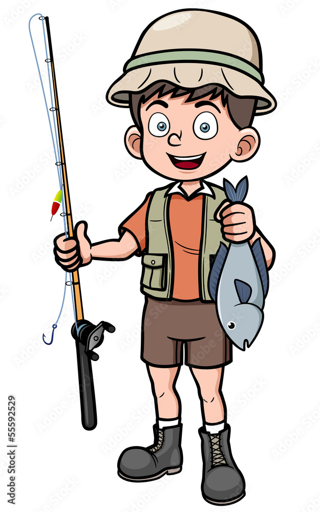 Vector illustration of fisherman holding fish Vector illustration of fisherman holding fish