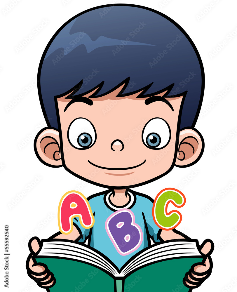 Vector illustration of cartoon boy reading a book