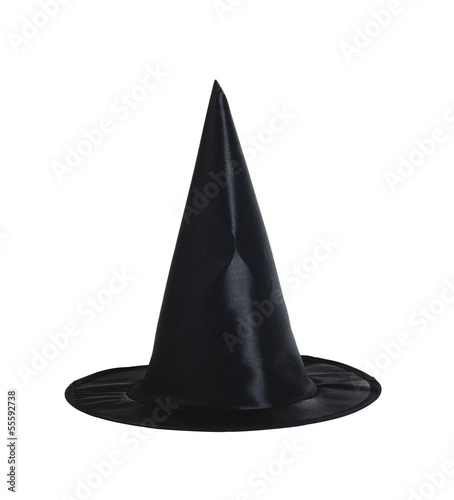 Black halloween witch hat isolated on white