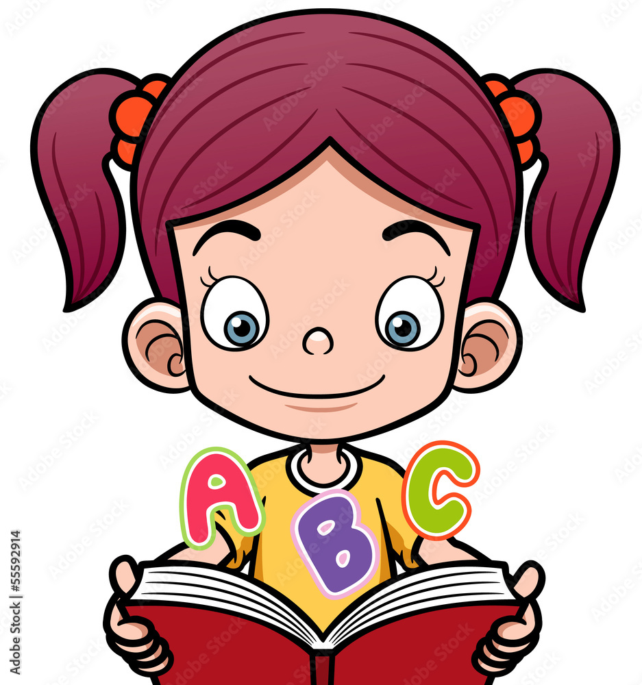 Vector illustration of cartoon girl reading a book Vector illustration of cartoon girl reading a book