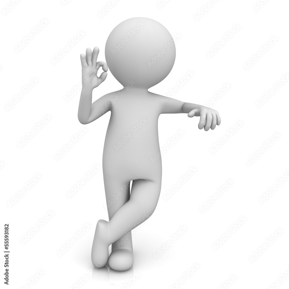 3d man leaning on something and showing okay hand gesture 3d man leaning on something and showing okay hand gesture