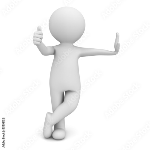 3d man leaning on something and giving thumbs up sign isolated