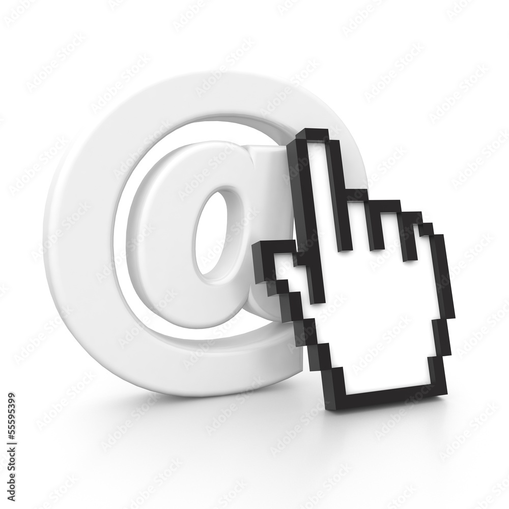 3d mail icon with computer hand cursor 3d mail icon with computer hand cursor