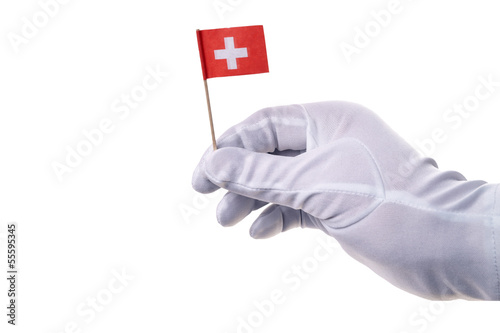 Hand mit schweizer Flagge