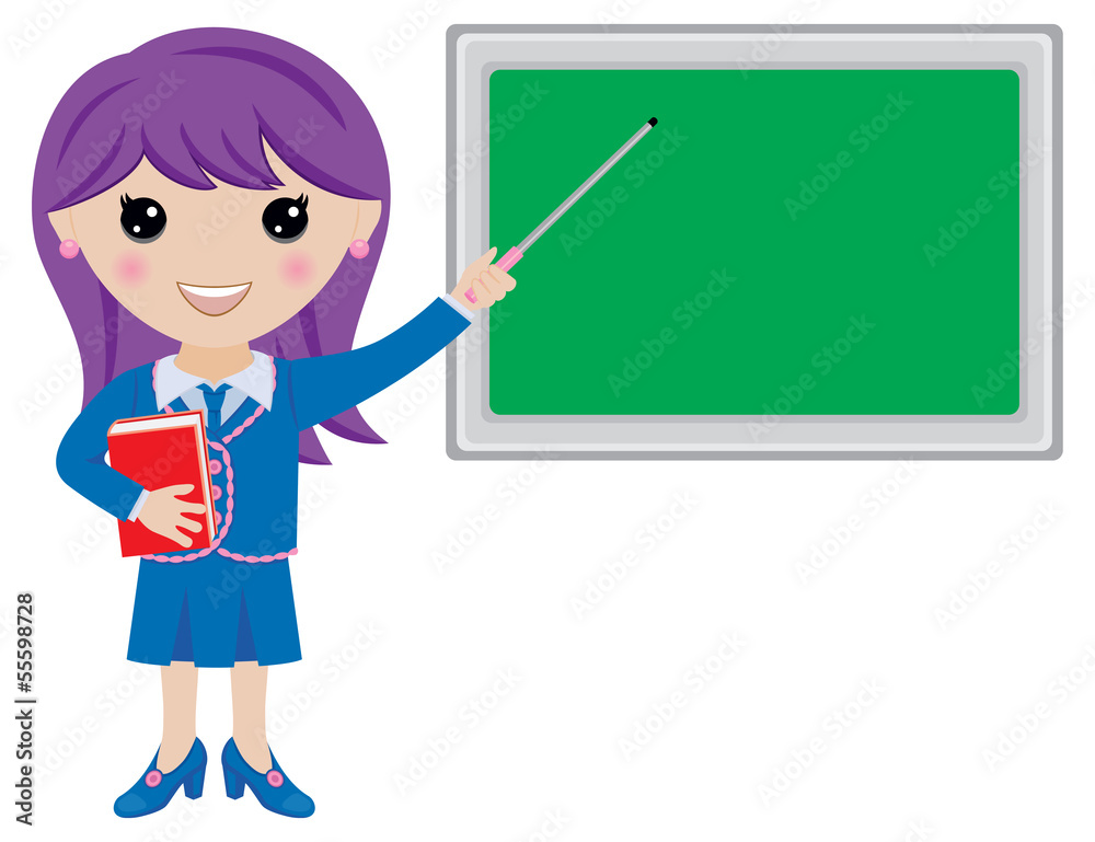 Kawaii Girl Teacher with Book, Pointer and Blackboard Kawaii Girl Teacher with Book, Pointer and Blackboard