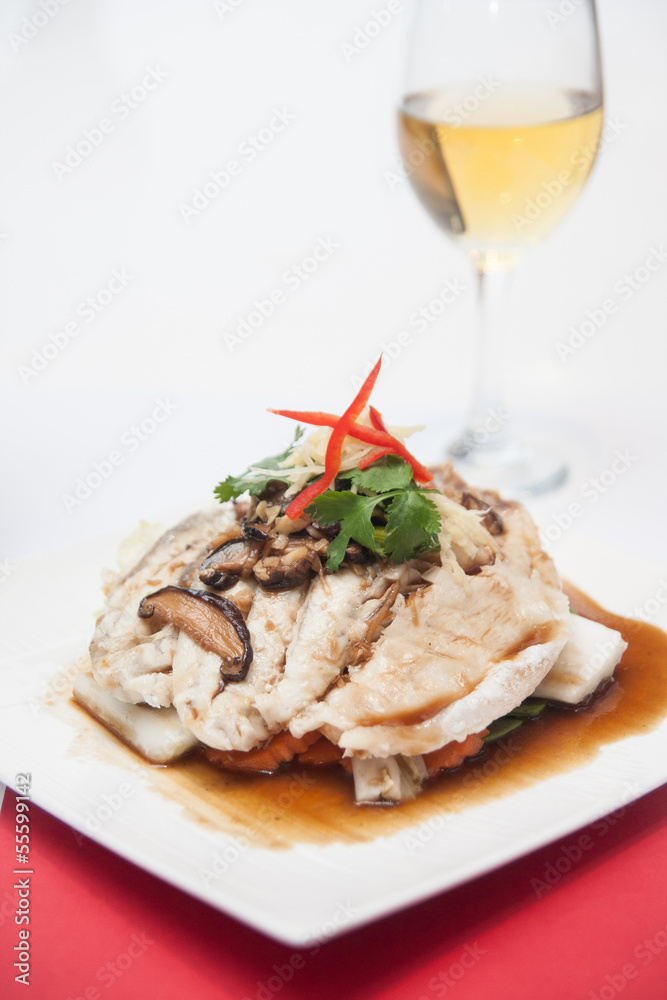 Steam fish fillet with soy sauce. Steam fish fillet with soy sauce.