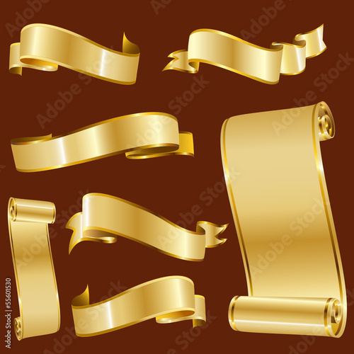 Golden Ribbons Isolated On Red Background
