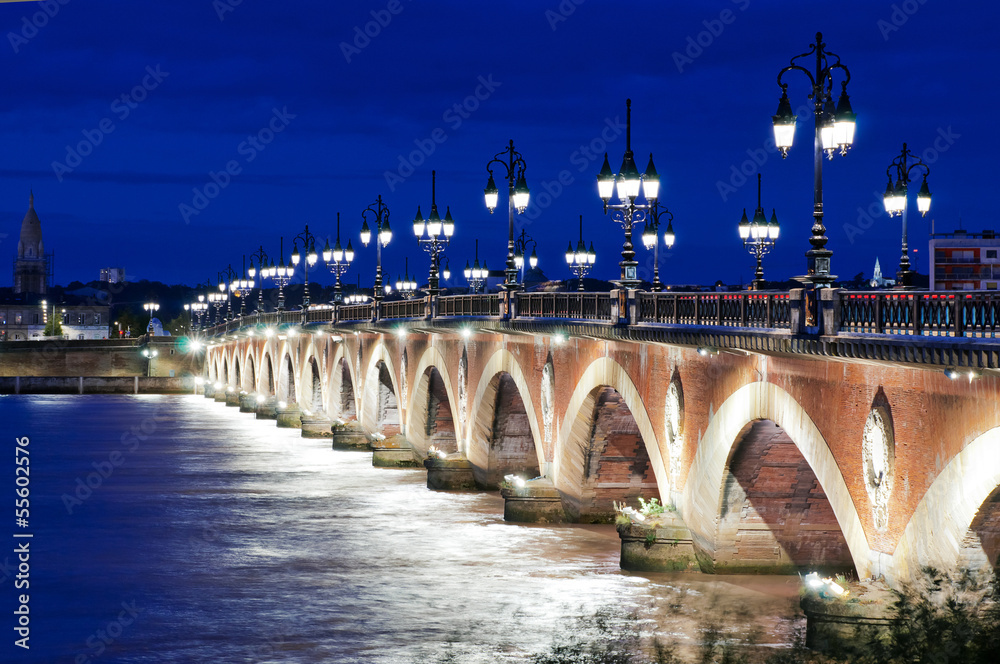 Old stone bridge in Bordeaux, France