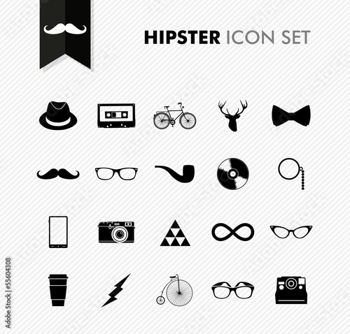 Black isolated vintage hipster icon set.