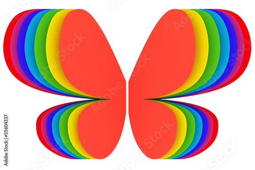 Butterfly shape symbol of rainbow colors on white
