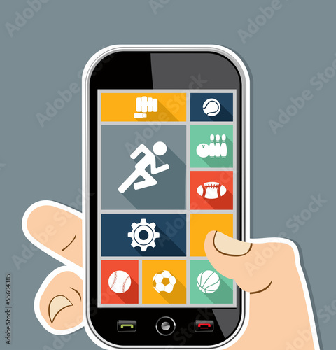 Human hand mobile colorful Sports UI apps flat icons.