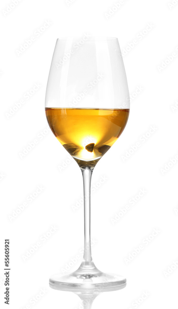 Wineglass with white wine, isolated on white