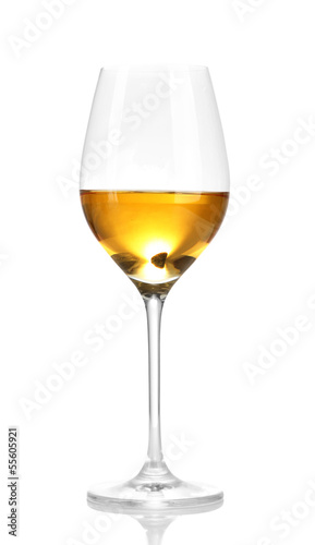 Wineglass with white wine, isolated on white