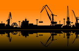 Working cranes in sea port
