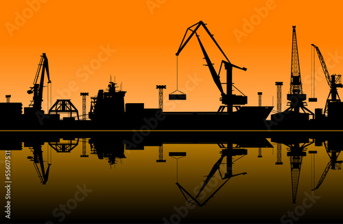Working cranes in sea port