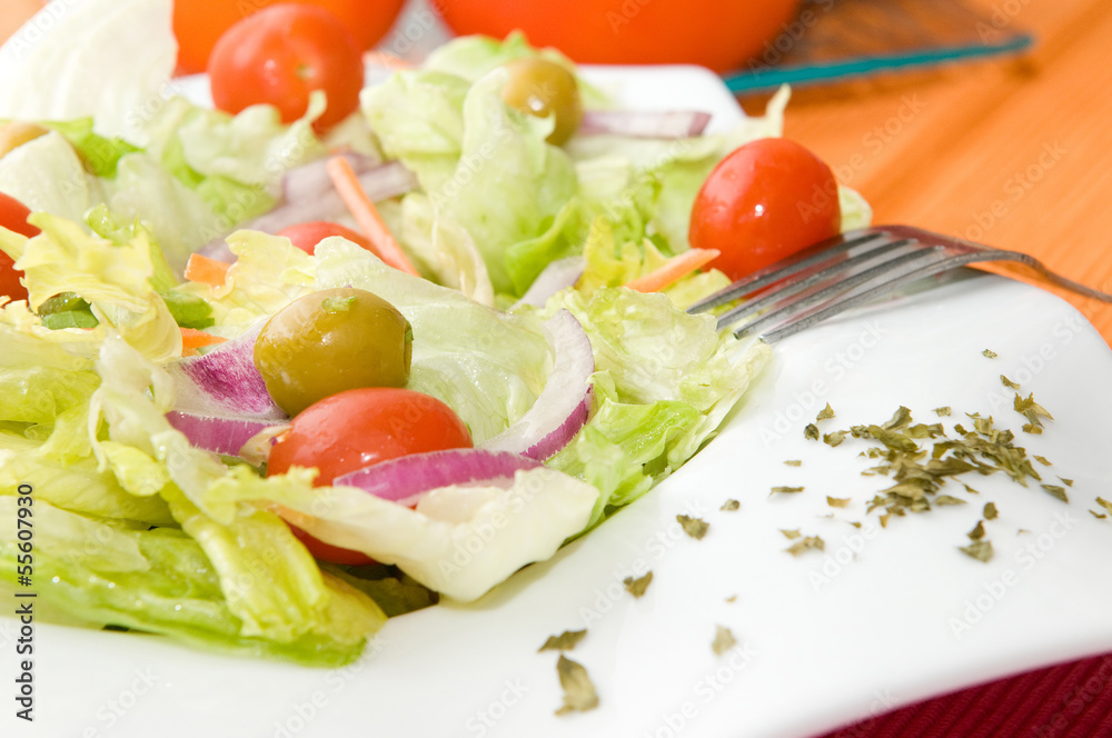 fresh vegetables salad in white plate
