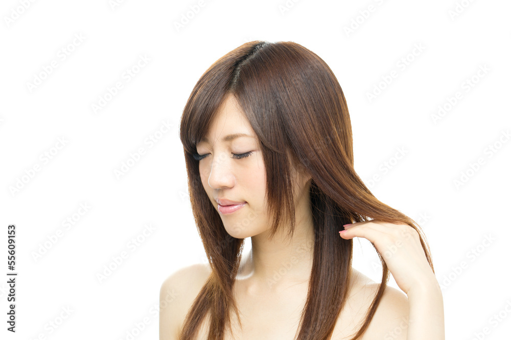 Beautiful hair woman on white background
