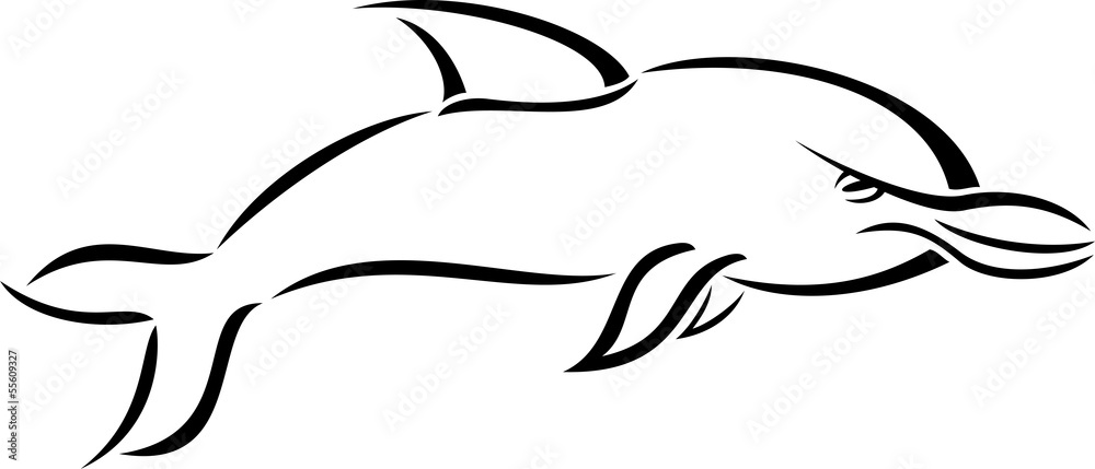 Black and white cartoon style dolphin Black and white cartoon style dolphin