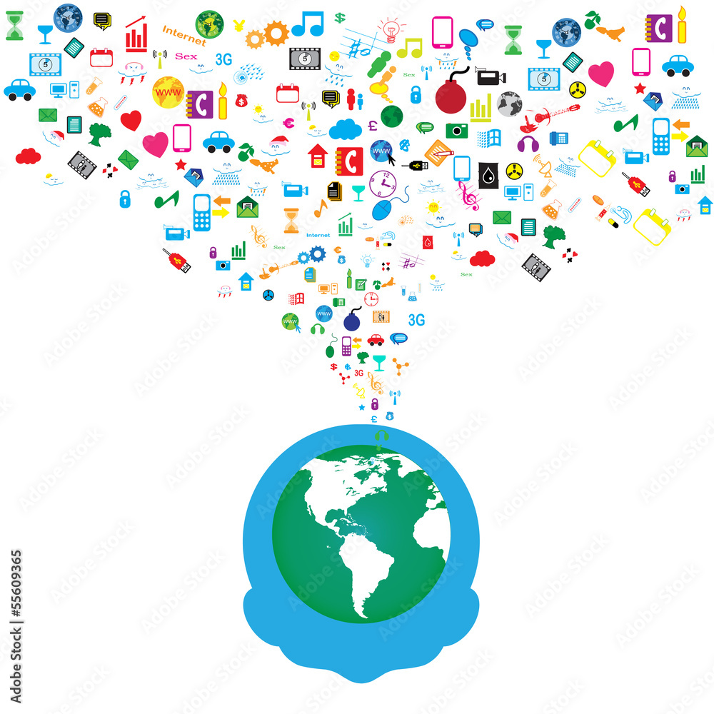 Fototapeta premium Man and social network background with media icons