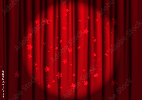 Red curtains with light