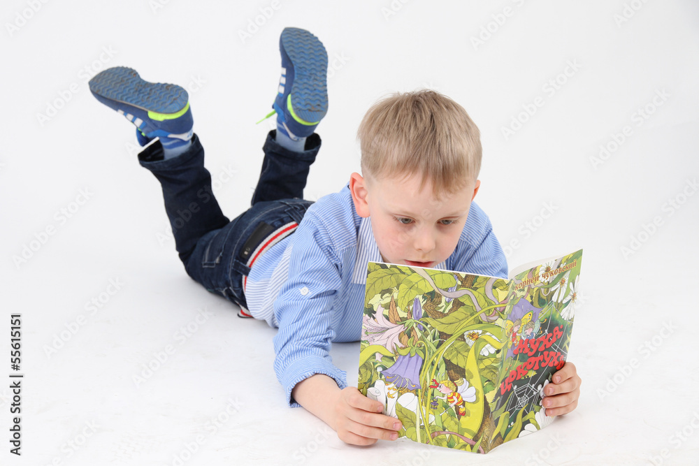 Naklejka premium Мальчик читает книжку