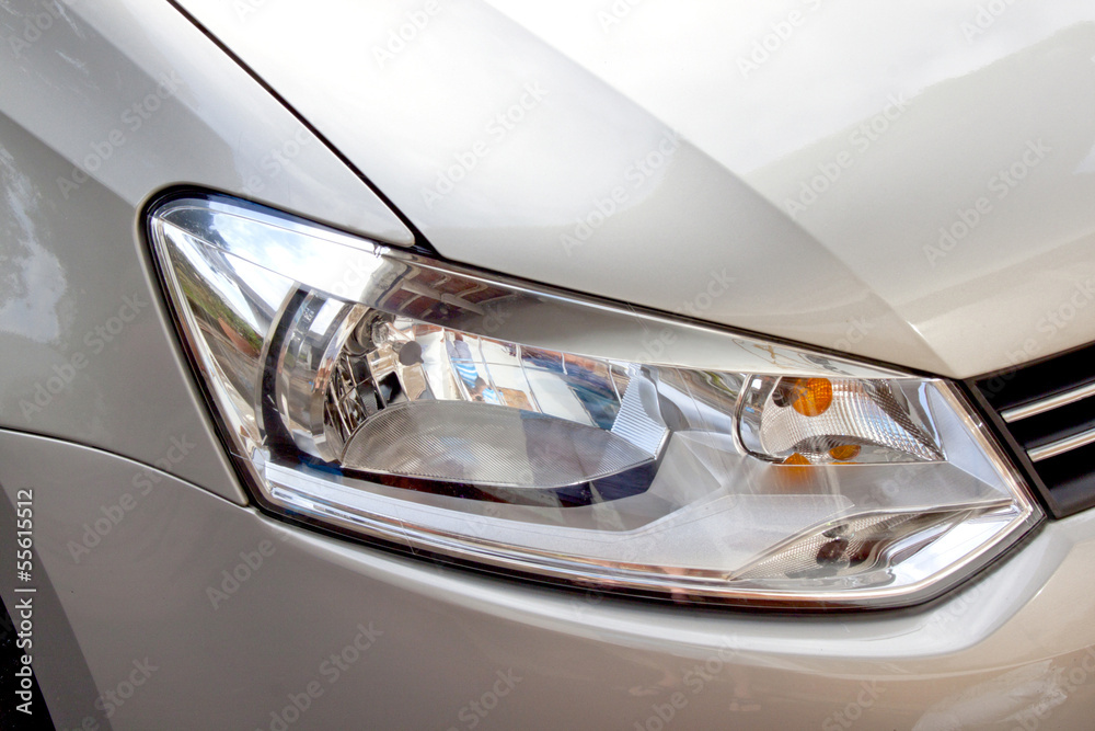 Abstract Silver Car And Front Headlight