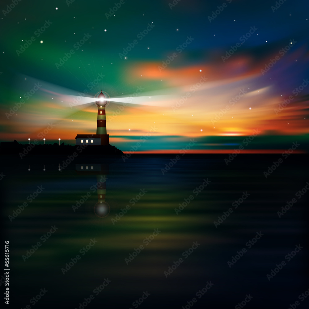 abstract background with sunset and lighthouse