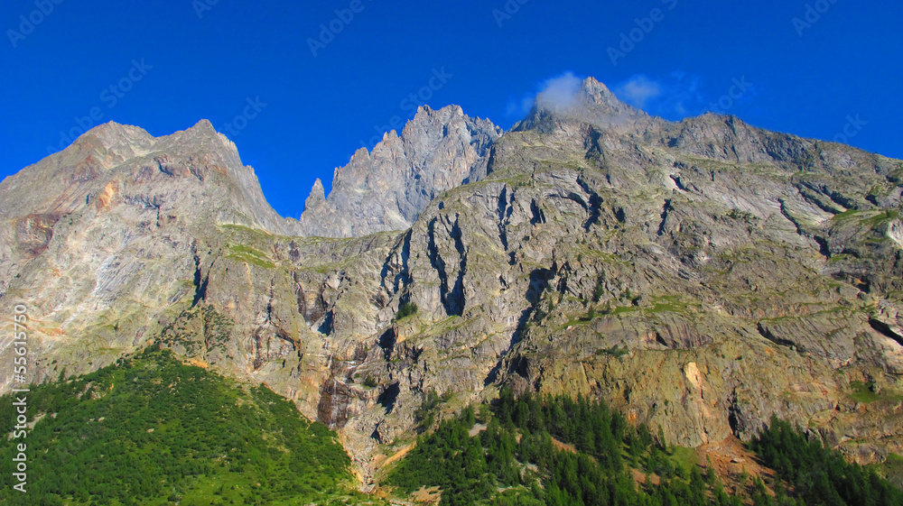 Alps view from Veny valley in Courmayeur, Aosta