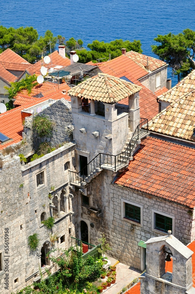 Tower which is part of Marco Polo's home, in Korcula, Croatia