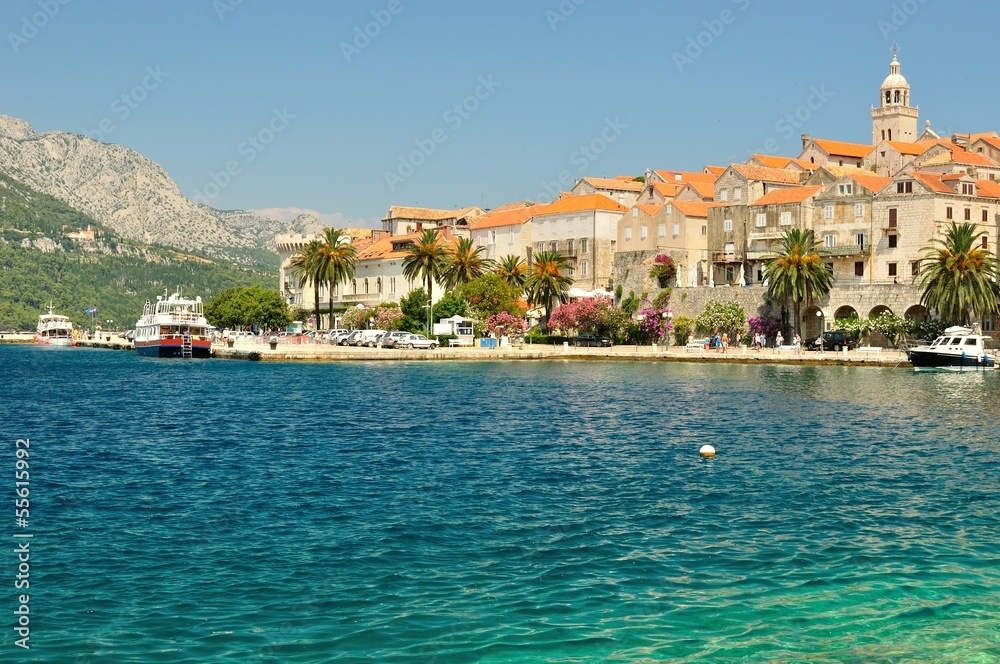 Picturesque view of the old town with port of Korcula, Croatia