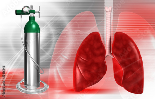 oxygen cylinder and lungs