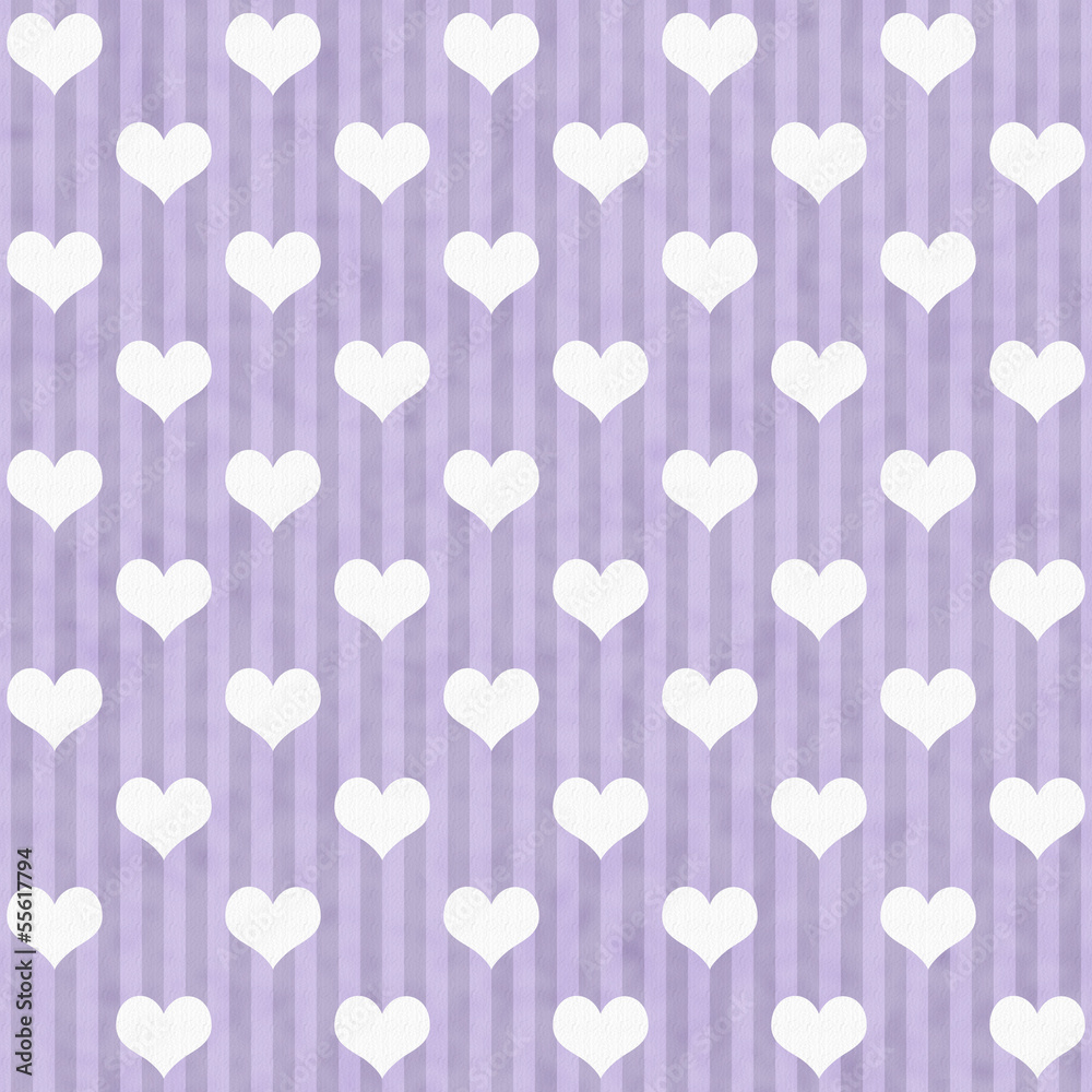 Purple and White Hearts and Stripes Fabric Background