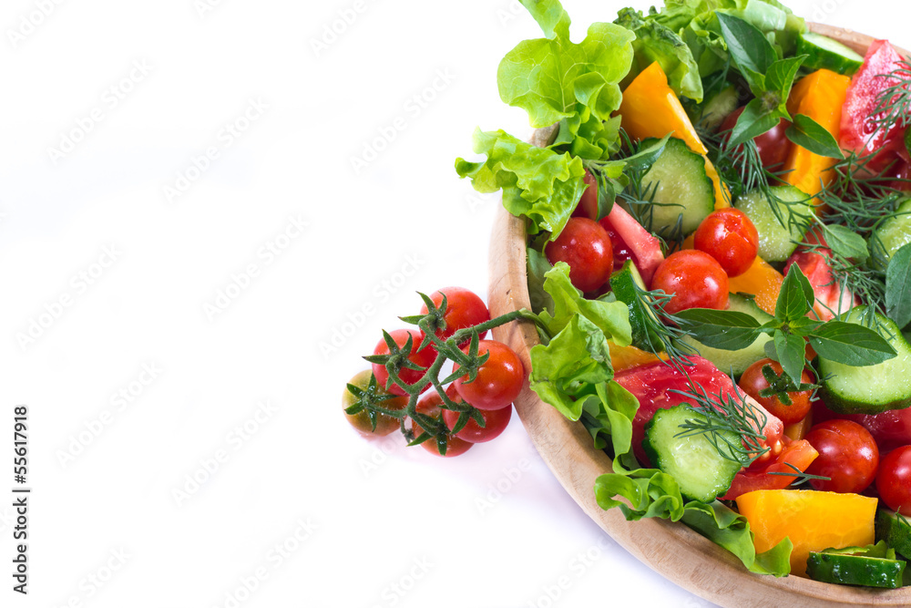salad with fresh cucumbers and tomatoes