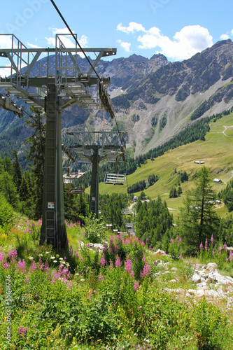 Chair lift seen from Mont Chetif in Courmayeur photo