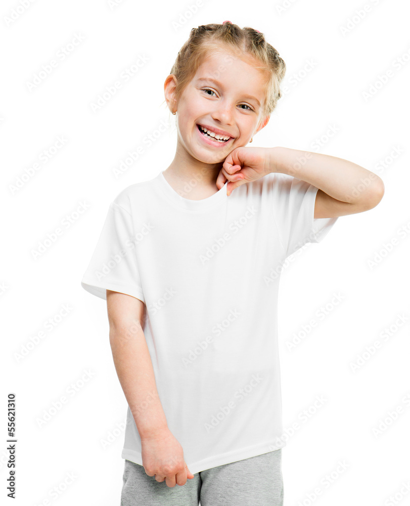 little girl in white t-shirt