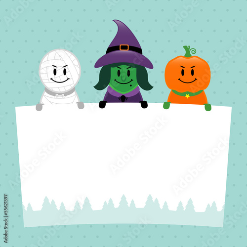Halloween Mummy, Witch & Pumpkin Label Retro