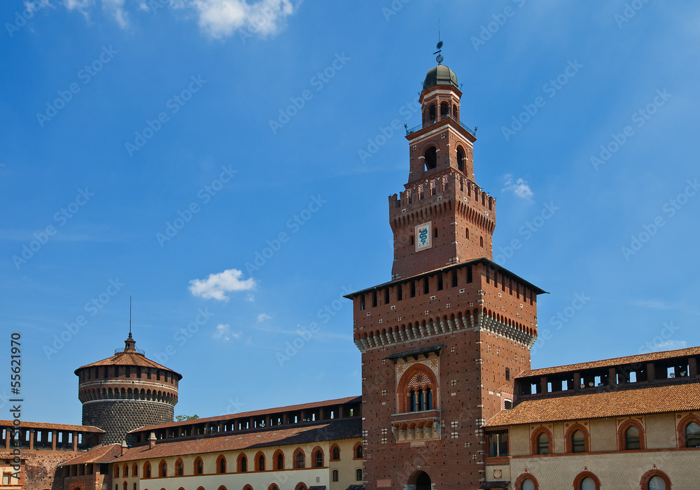 Towers of Sforza Castle (XV c.). Milan, Italy